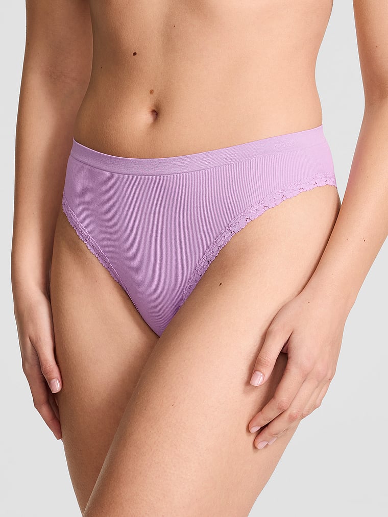 PINK Seamless Brazilian Panty, Light Lilac, onModelFront, 1 of 3 Taylor is 5'8" and wears Small