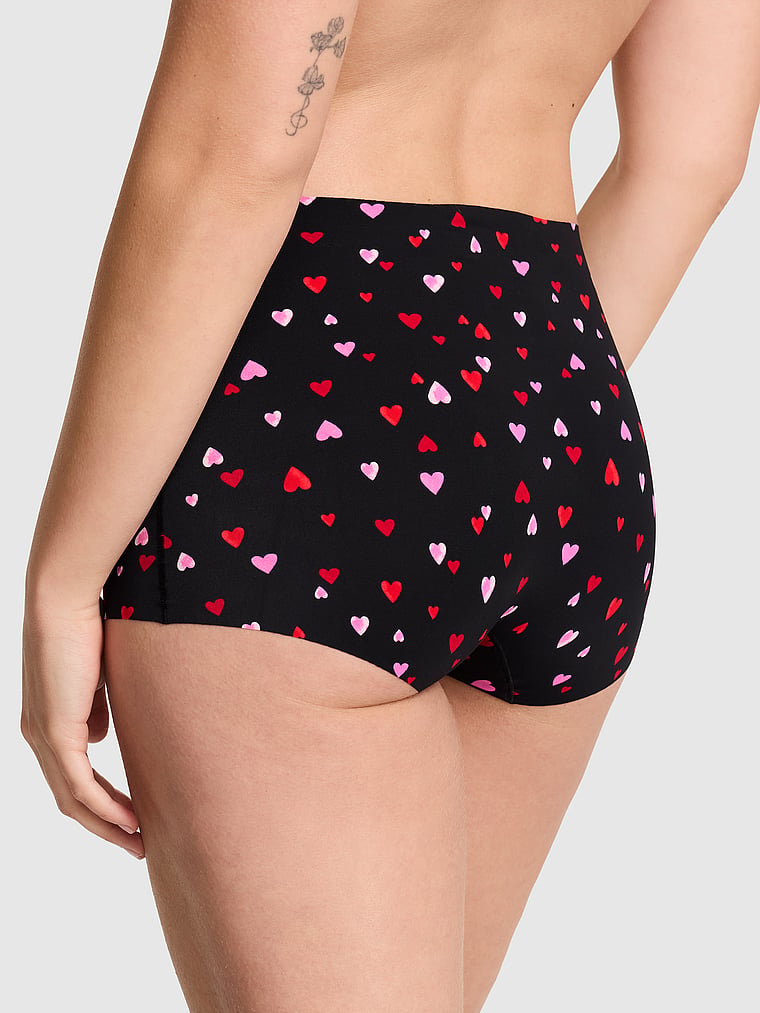 PINK No-Show Mid-Rise Boyshort Panty, Black Heart, onModelBack, 2 of 5 Taylor is 5'8" and wears Small
