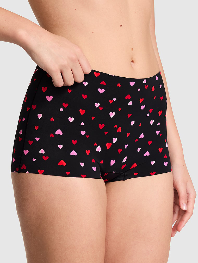 PINK No-Show Mid-Rise Boyshort Panty, Black Heart, onModelFront, 1 of 5 Taylor is 5'8" and wears Small