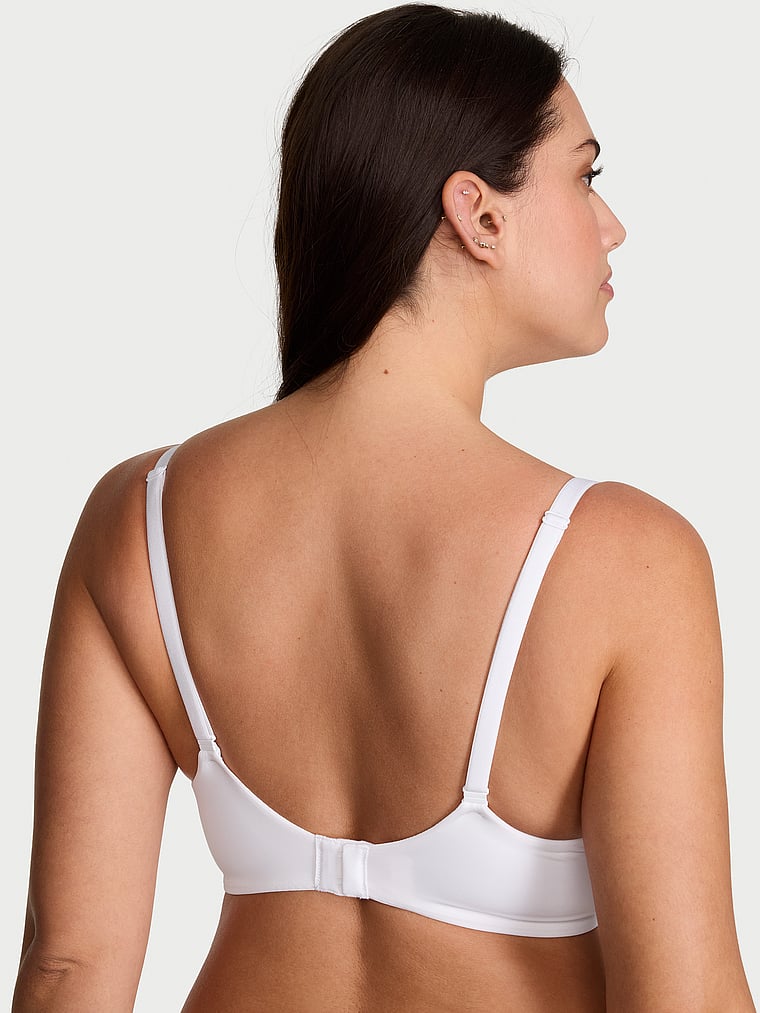 Victoria's Secret, The T-shirt Cotton Logo Hardware Lightly Lined Full-Coverage Bra, VS White, onModelBack, 2 of 5 Lorena is 5'9" or 175cm and wears 34DD (E) or Large