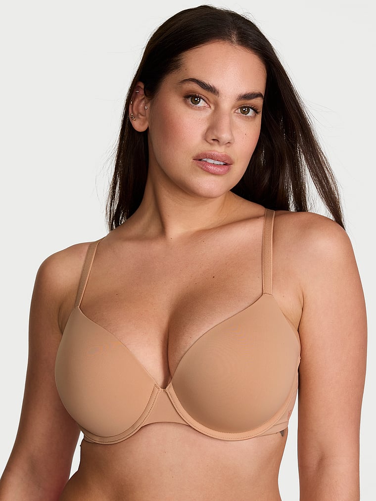Victoria's Secret, The T-shirt Perfect Shape Smooth Push-Up Bra, Praline, onModelFront, 1 of 3 Lorena is 5'9" or 175cm and wears 34DD (E) or Large