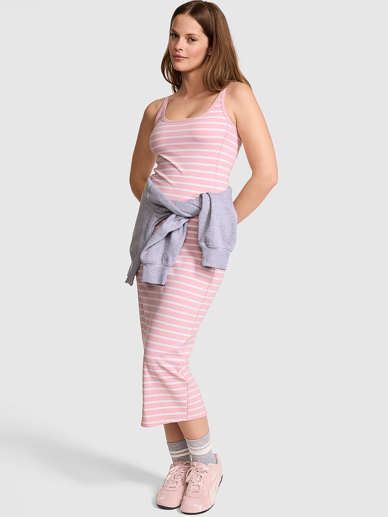 All-Day Soft Rib High-Neck Midi Dress