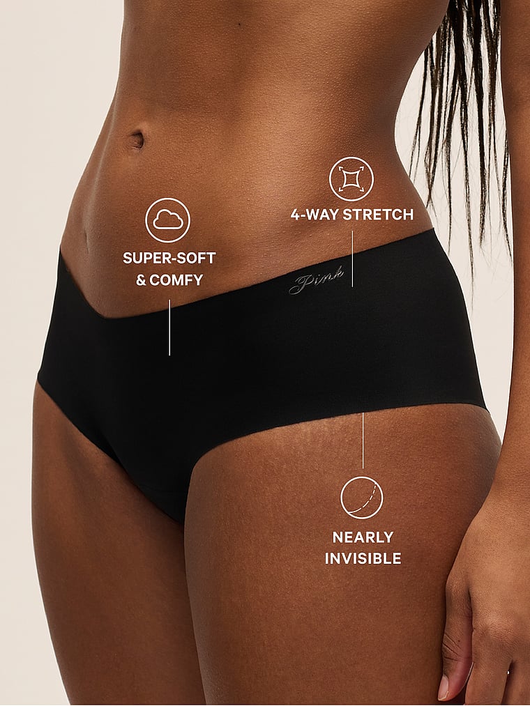 PINK No-Show Mid-Rise Boyshort Panty, Grey Oasis, detail, 4 of 5