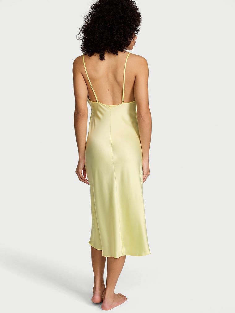 Victoria's Secret, Victoria's Secret Satin Midi Slip Dress, Lemonade, onModelBack, 2 of 4