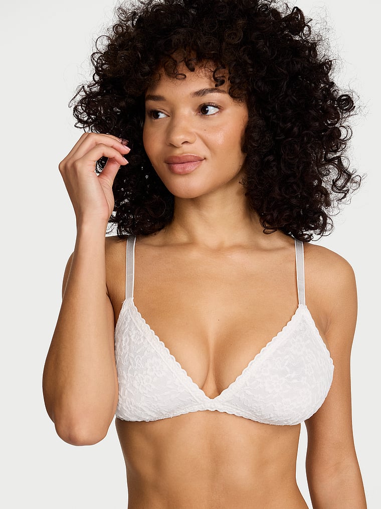 Victoria's Secret, Victoria's Secret Lacie Unlined Triangle Bralette, Coconut White, onModelFront, 1 of 2