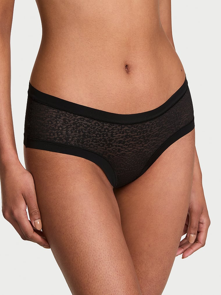Victoria's Secret, No-Show No-Show Leopard Lace Cheeky Panty, Black, onModelFront, 1 of 3 Shaanti is 5'9" or 175cm and wears Small