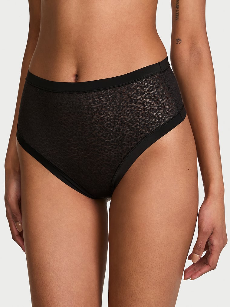 No-Show Leopard Lace High-Waist Thong Panty