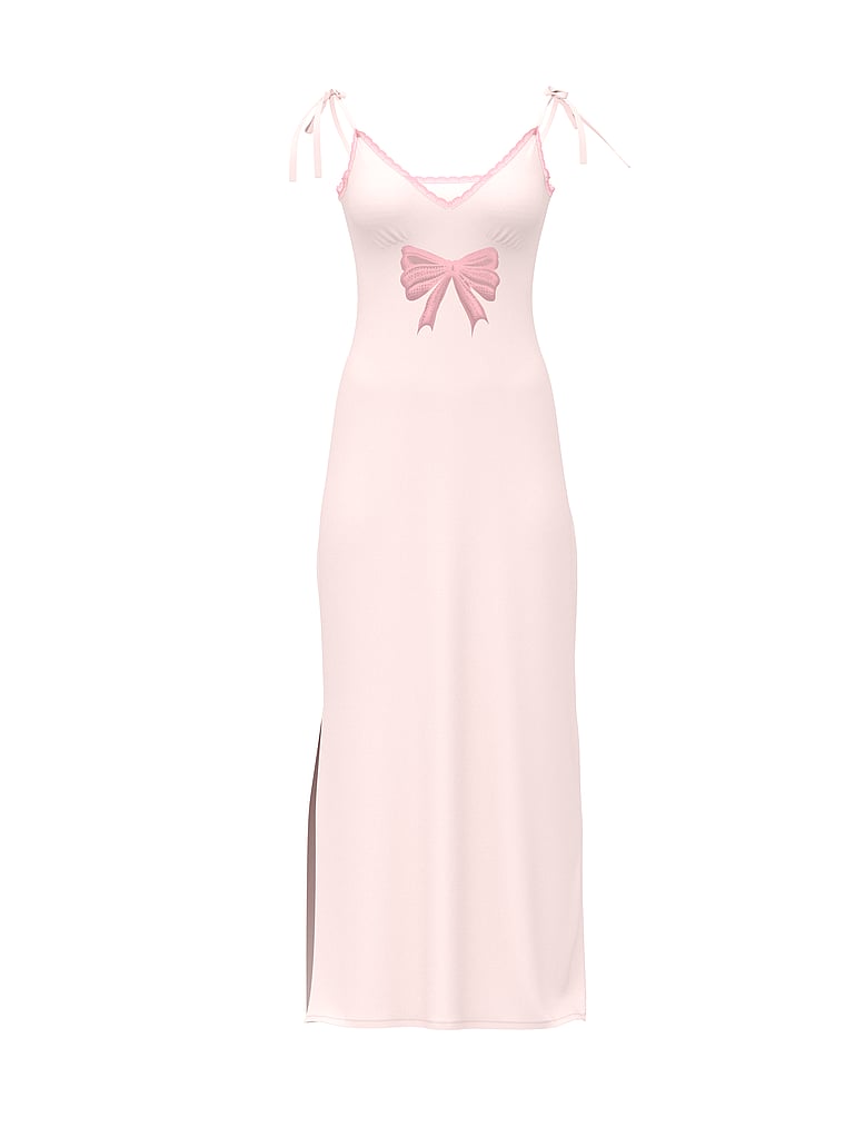 Victoria's Secret, Victoria's Secret SoSoft™ Modal Bow Maxi Slip Dress, Angel Pink, offModelFront, 3 of 4