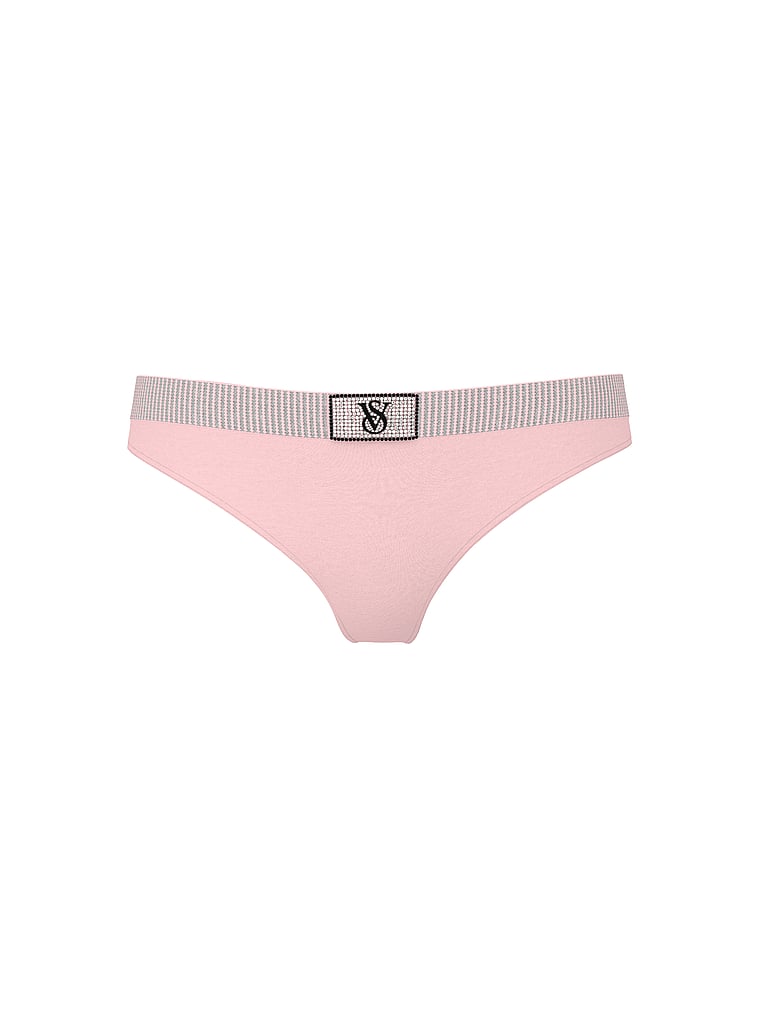 Victoria's Secret, Cotton Shine-Waist Cotton Thong Panty, Angel Pink, offModelFront, 3 of 3