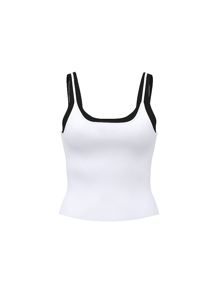 PINK All-Day Cotton™ Double Up Tank, VS White with Black Layer, offModelFront, 3 of 3