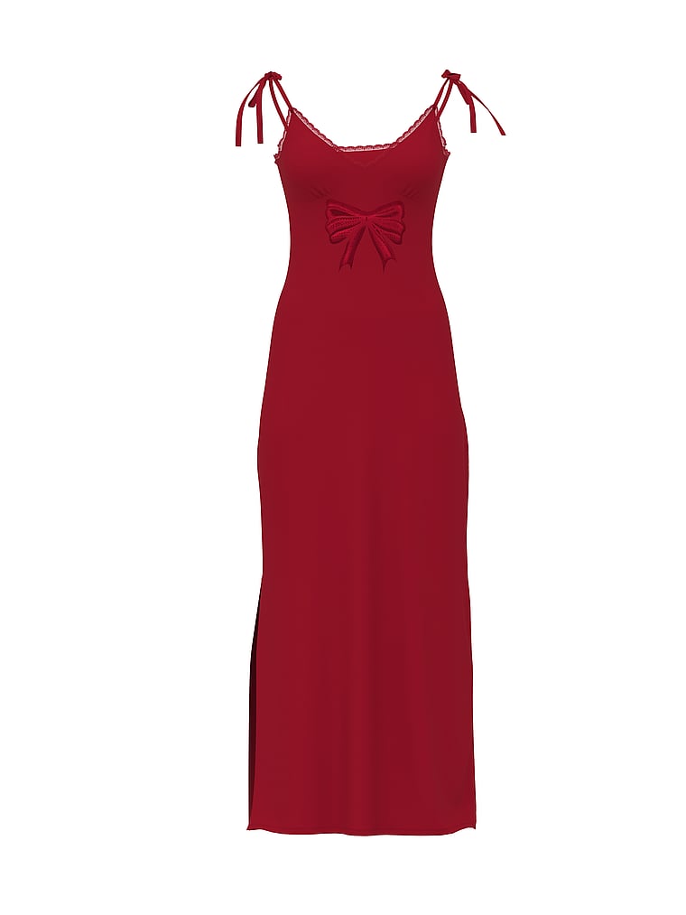 Victoria's Secret, Victoria's Secret SoSoft™ Modal Bow Maxi Slip Dress, Red Lacquer, offModelFront, 4 of 4