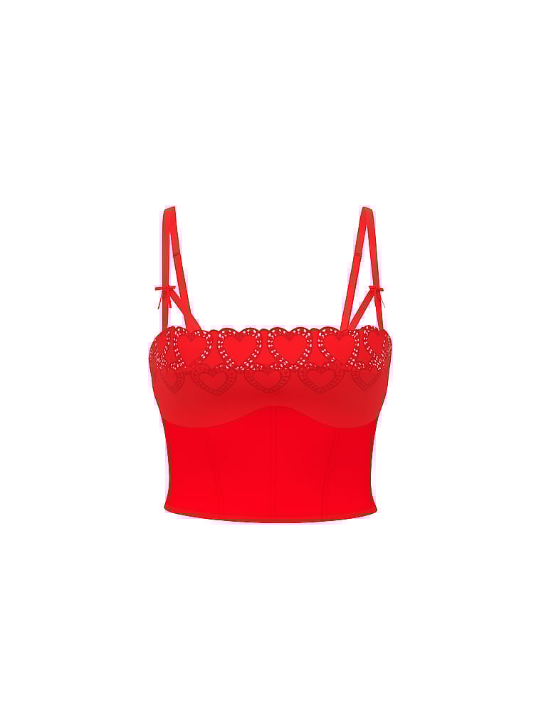 Victoria's Secret, Dream Angels Heartbeat Embroidery Unlined Corset Top, Lipstick Heartbeat, offModelFront, 4 of 4