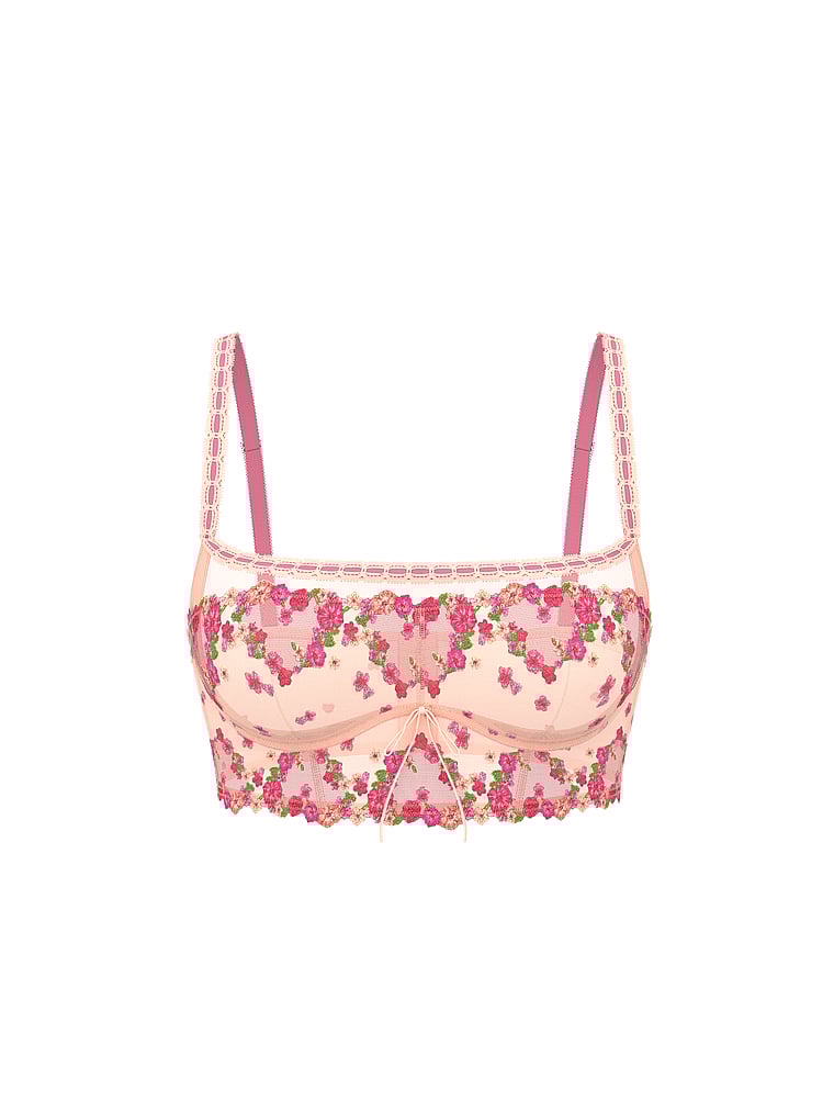 Victoria's Secret, Dream Angels Hearts & Roses Embroidery Bra Top, Pink Hearts & Roses, offModelFront, 3 of 4
