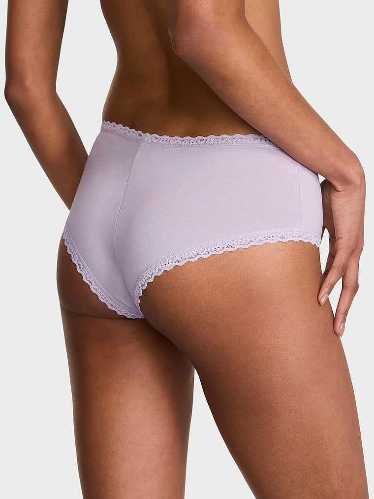 Cotton Pointelle Lace-Trim Cheeky Panty