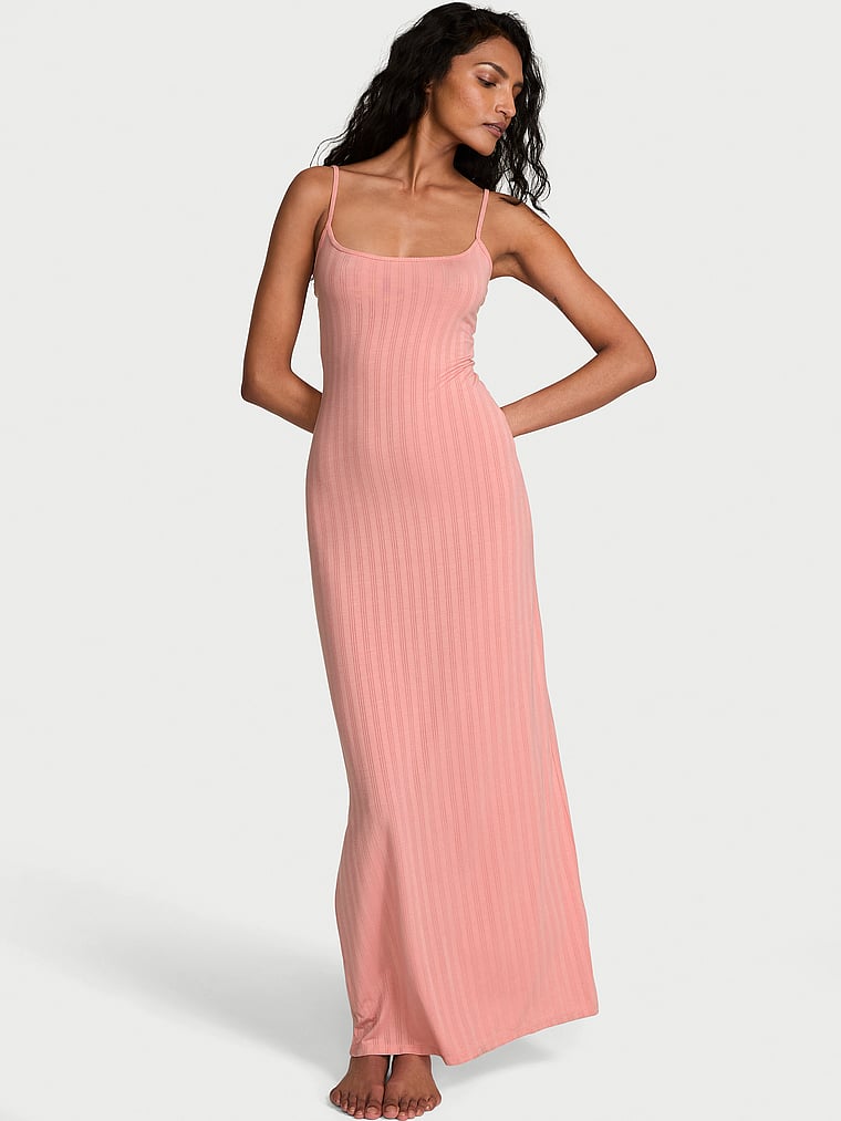Victoria's Secret, Victoria's Secret SoSoft™ Modal Ultra-Fine Maxi Slip Dress, Blush, onModelFront, 1 of 4 Shaanti is 5'9" and wears Small