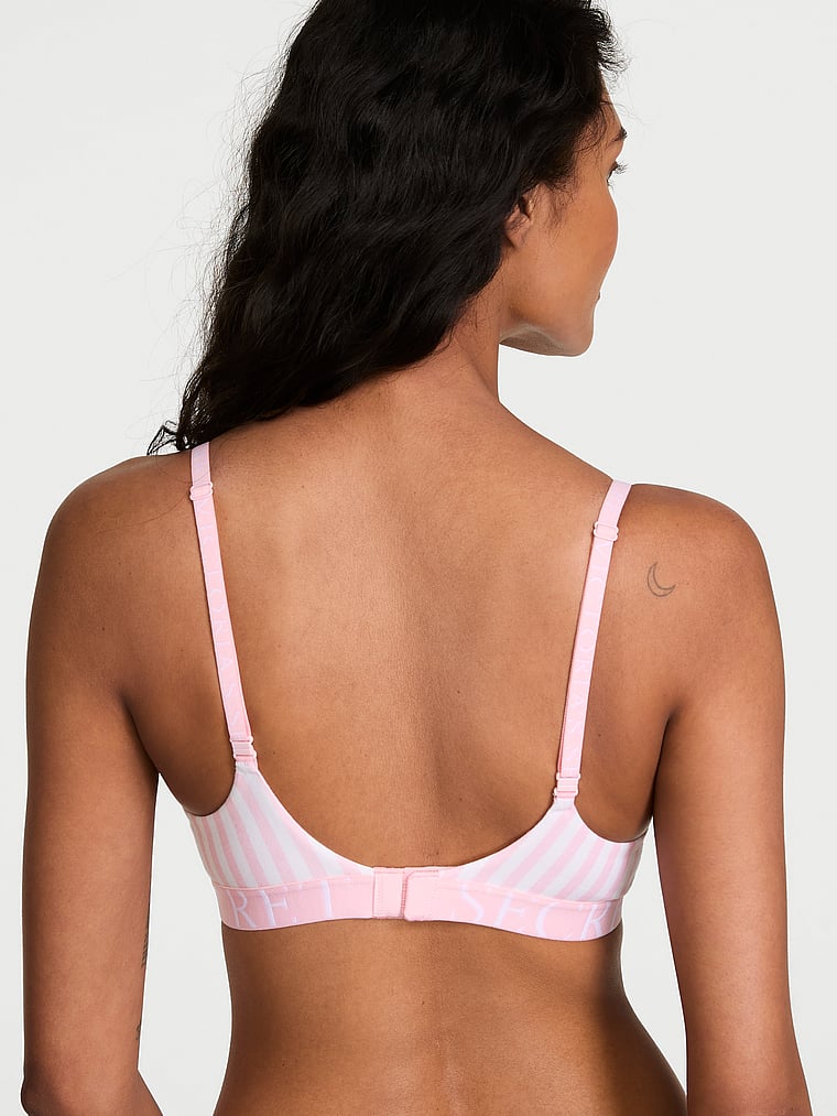 Victoria's Secret, The T-shirt Perfect Shape Cotton Lace-Trim Push-Up Bra, Pretty Blossom Stripes, onModelBack, 3 of 3 Shaanti is 5'9" or 175cm and wears 32B or Small