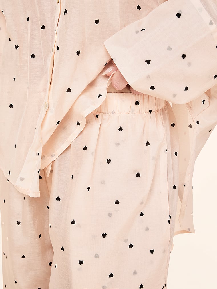 Victoria's Secret, Papinelle Hearts Full-Length Cotton PJ Set, Rosewater, detail, 4 of 4