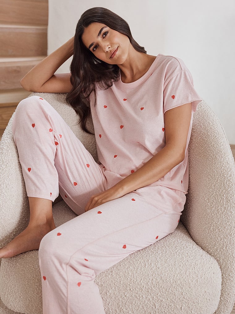 Jada Hearts Cotton Boxy Tee and Straight-Leg Pant
