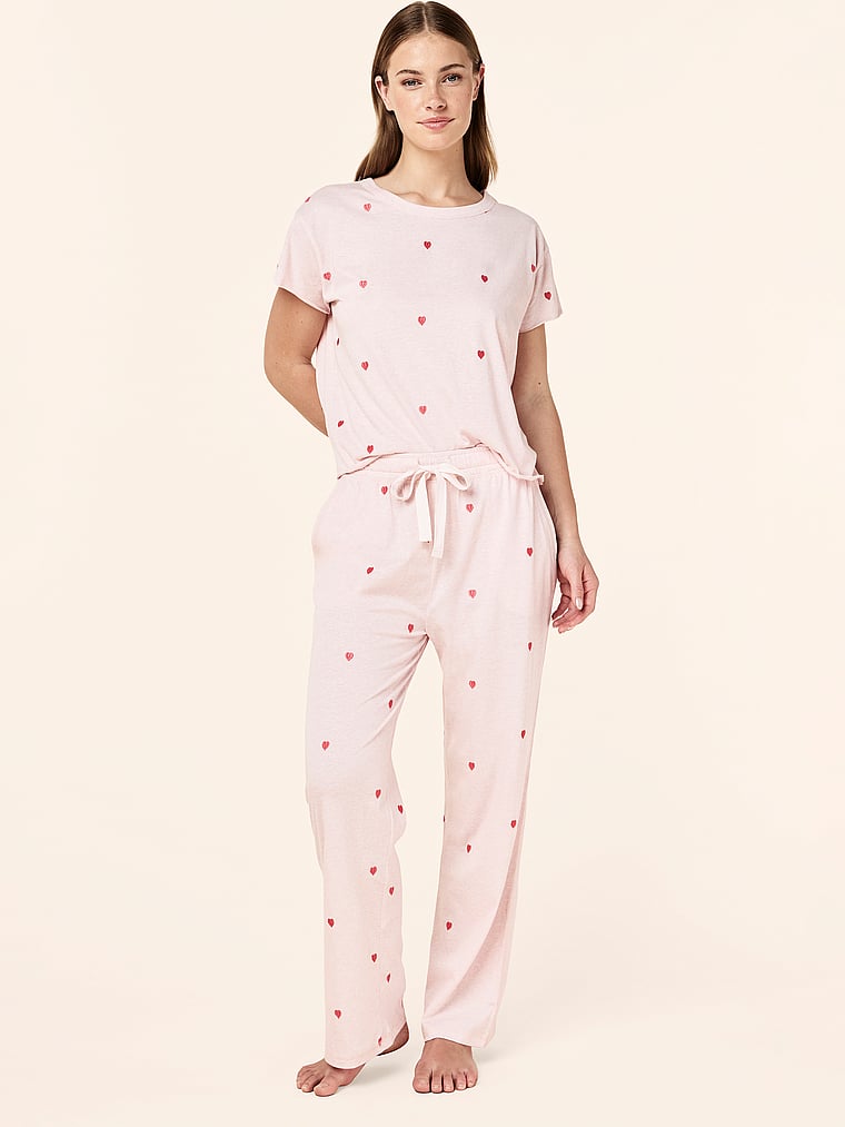 Jada Hearts Cotton Boxy Tee and Straight-Leg Pant