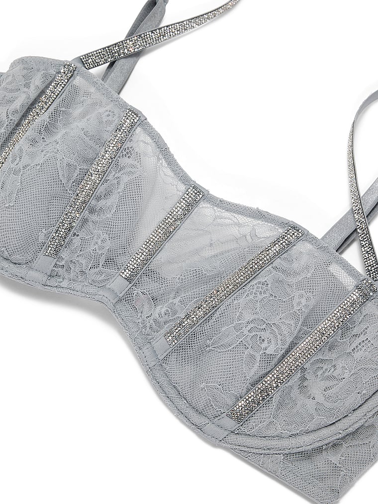 Victoria's Secret, Very Sexy Rose Lace Gradient Shine Bandeau Bra, Sterling, detail, 4 of 4