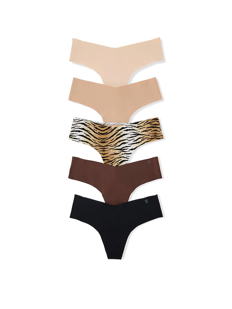Victoria's Secret, Victoria's Secret 5-Pack No-Show Thong Panties, Multi, offModelFront, 1 of 1
