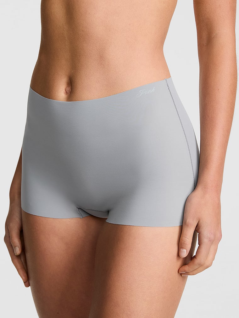 PINK No-Show Mid-Rise Boyshort Panty, Grey Oasis, onModelFront, 1 of 5 Breanna is 5'8" and wears Large