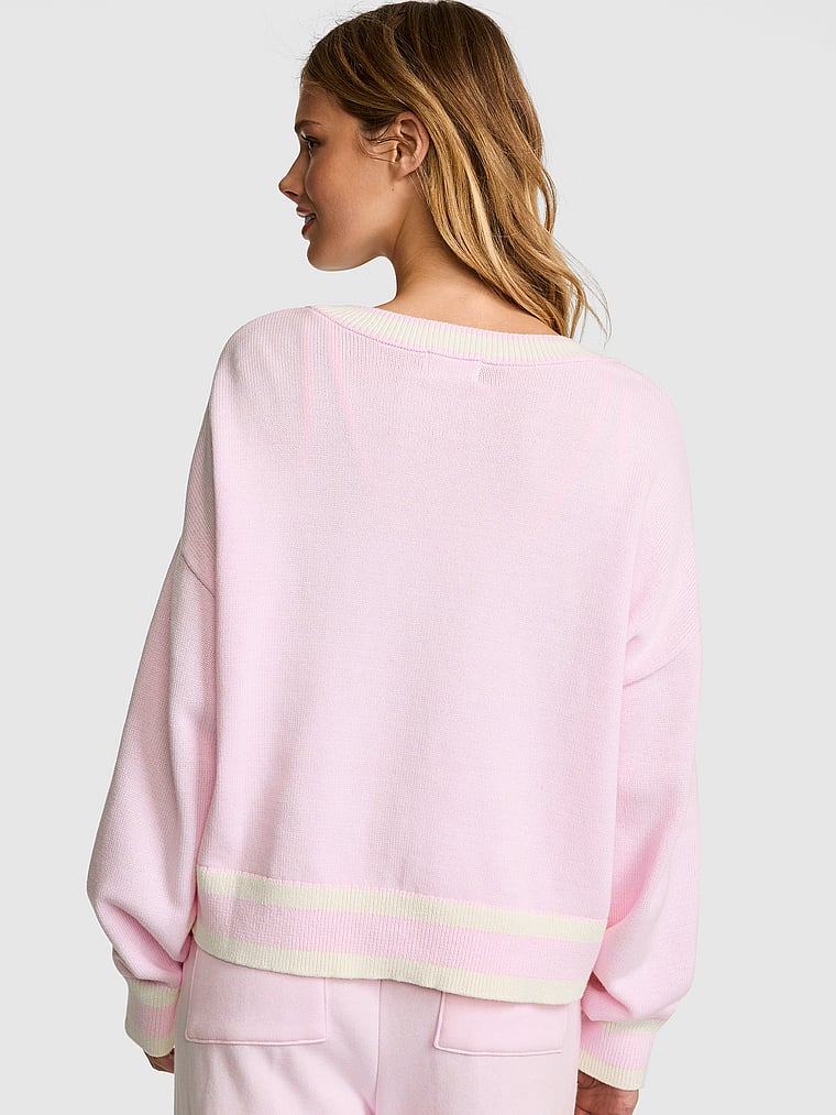 PINK Oversized Crew Sweater, Pink Tulip, onModelBack, 2 of 3 Mari is 5'7" or 170cm and wears Small