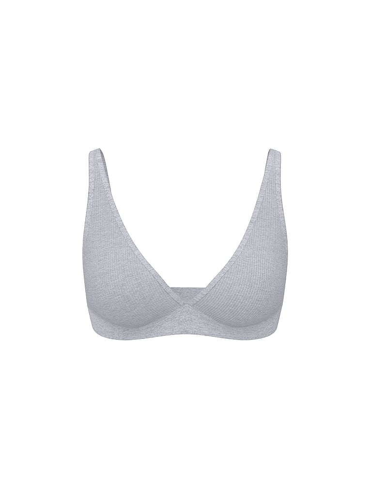 PINK Cotton Dorm Plunge Bralette, Medium Heather Grey, offModelFront, 3 of 3