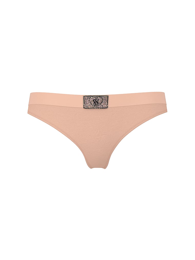 Victoria's Secret, Cotton Logo Cotton Shine Patch Thong Panty, Pink Gin, offModelFront, 3 of 3