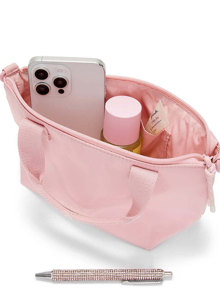 PINK Mini Crossbody Nylon Tote Bag, Dollhouse, onModelBack, 2 of 4