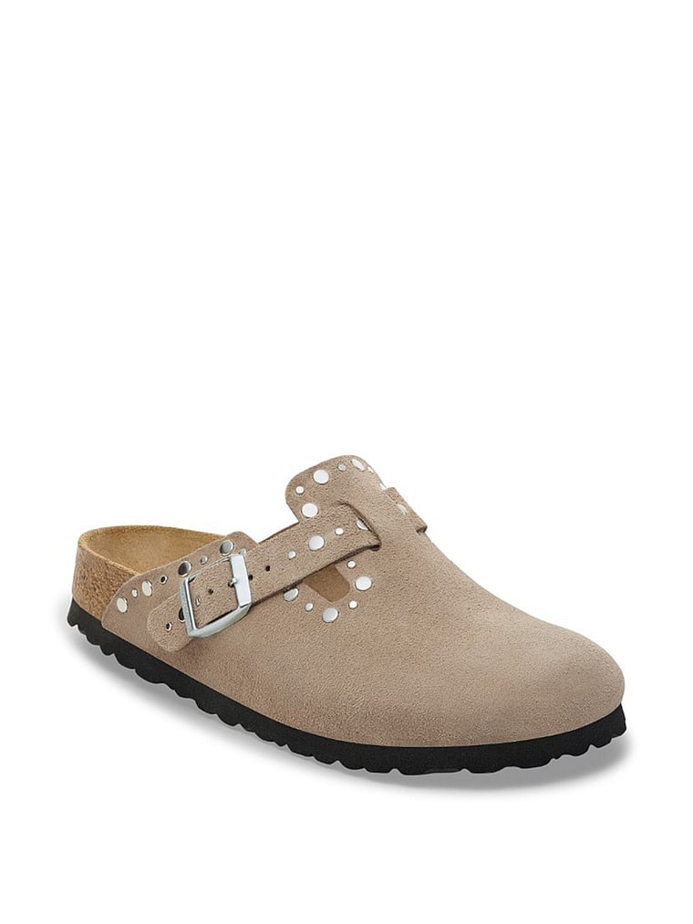 Birkenstock Boston Rivets Clogs, Taupe, onModelFront, 1 of 3