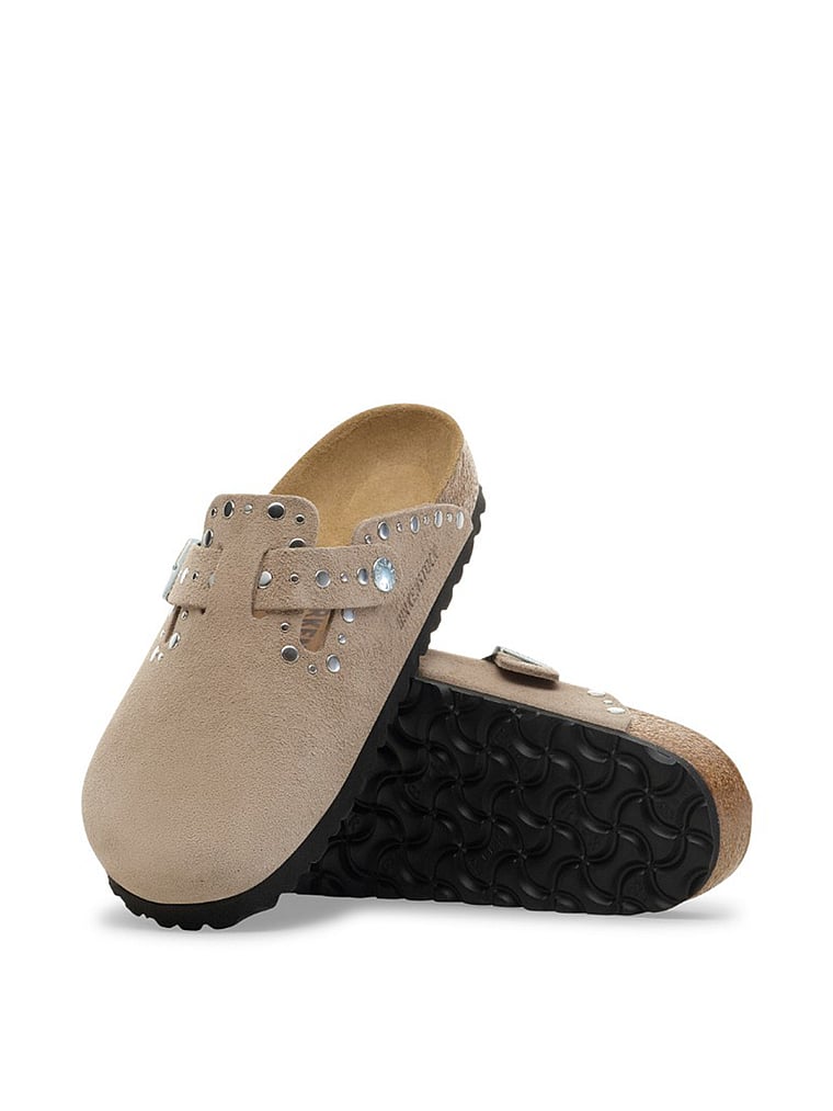 Birkenstock Boston Rivets Clogs, Taupe, onModelSide, 2 of 3