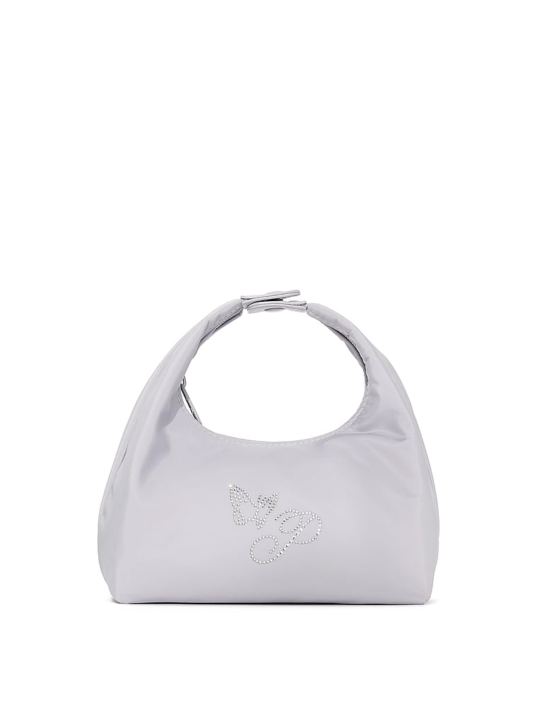 PINK Nylon Snap Makeup Bag, Dusty Lilac Diamanté Butterfly, onModelFront, 1 of 3