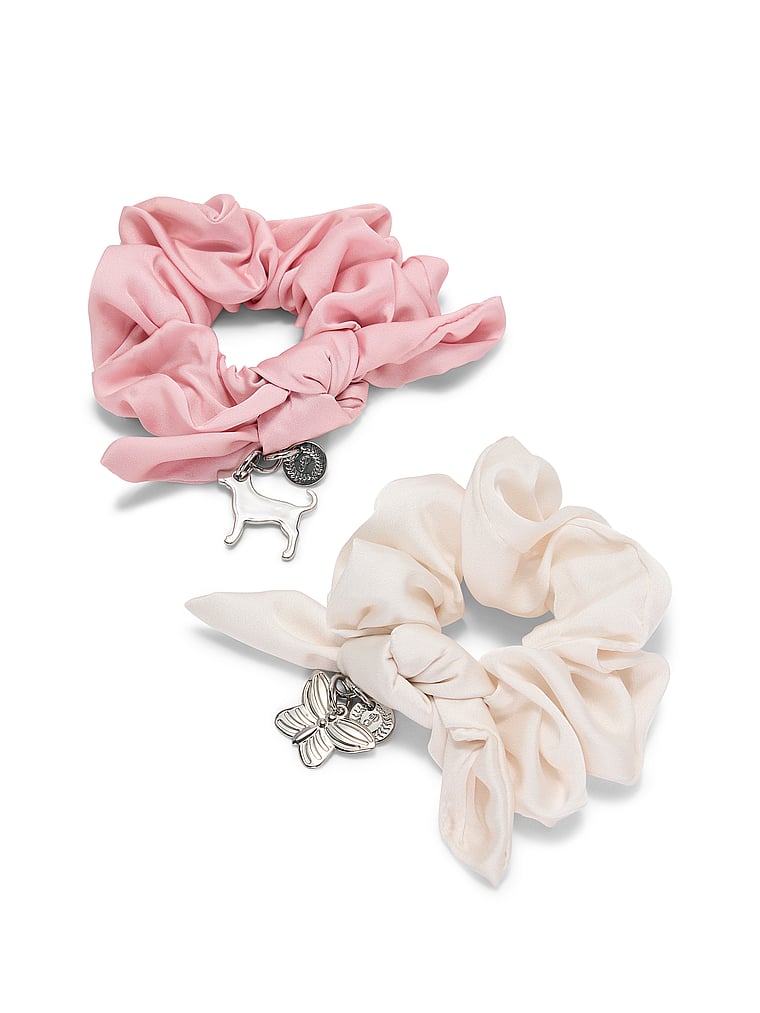 PINK 2-Pack Charm Scrunchie Set, Winter White + Dollhouse, onModelBack, 2 of 2