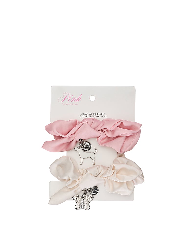 PINK 2-Pack Charm Scrunchie Set, Winter White + Dollhouse, onModelFront, 1 of 2