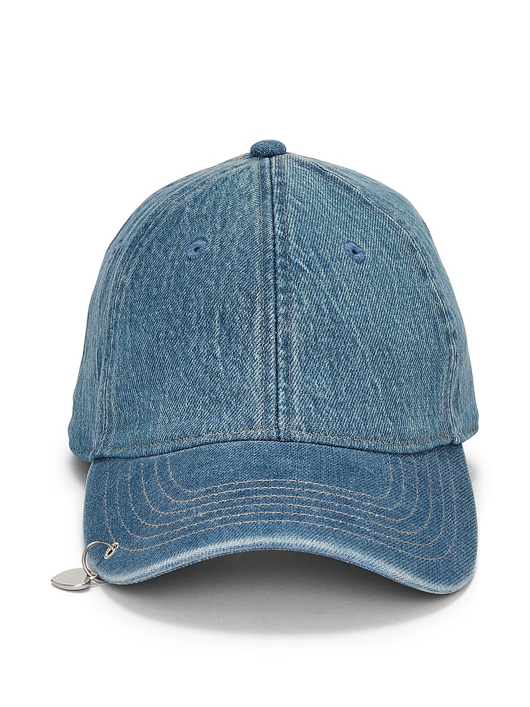 PINK Baseball Hat, Denim with Charm, offModelFront, 3 of 4