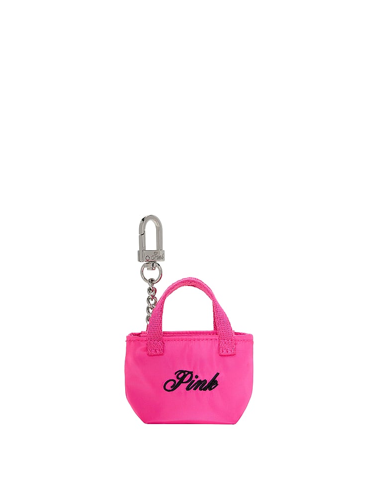 PINK Mini Tote Keychain Charm, Pink Twirl LOVE PINK, onModelFront, 1 of 2