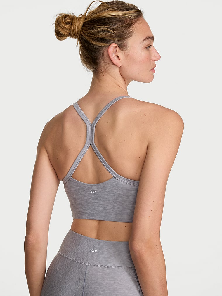 Victoria's Secret, VSX VSX LUXMarl™ Racerback Sports Bra, Heather Pearl Stone, onModelBack, 2 of 4