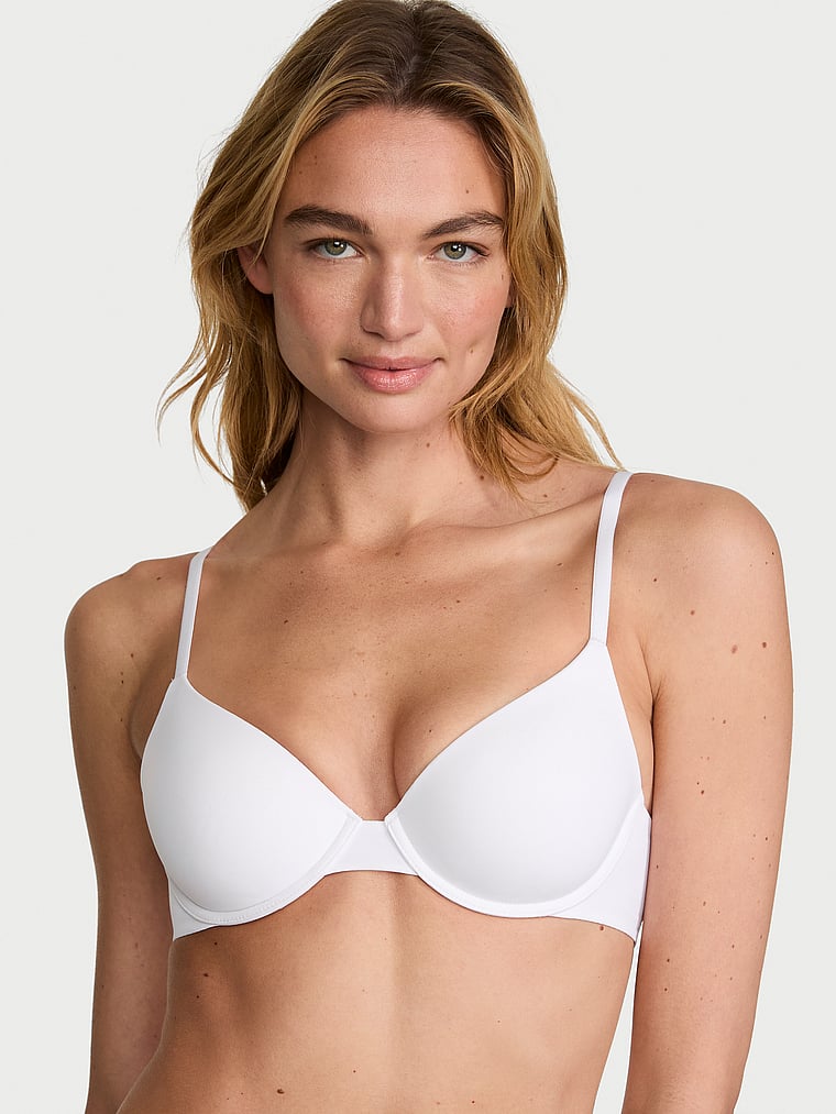 Victoria's Secret, The T-shirt Lightly Lined Smooth Demi Bra, VS White, onModelFront, 1 of 3