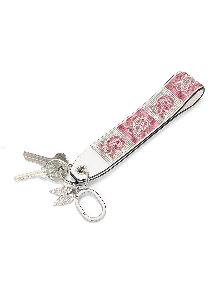 Victoria's Secret, Victoria's Secret Wristlet Strap Keychain, Vs White Monogram, onModelBack, 2 of 2