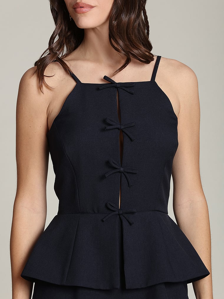 Bow-Front Peplum Wide Leg Jumpsuit