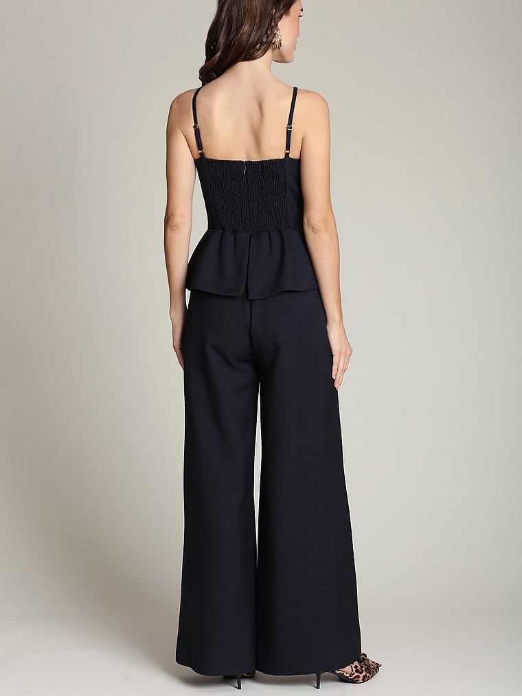 Bow-Front Peplum Wide Leg Jumpsuit