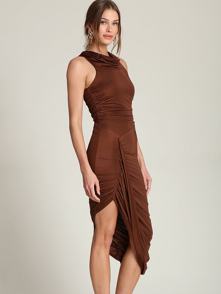 Draped Body-Con Cowl Neck Dress