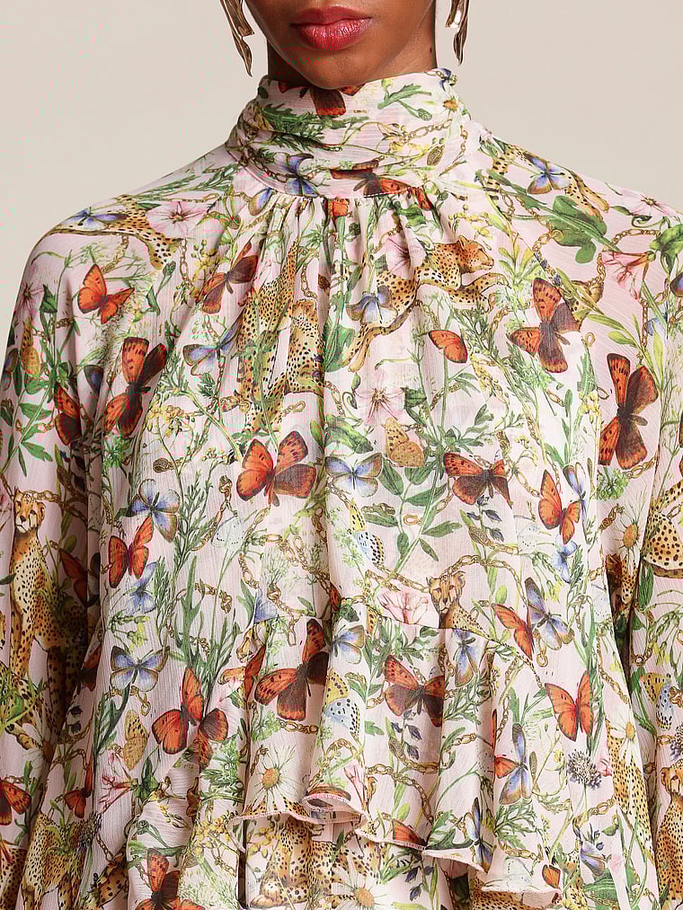 High-Neck Ruffle Mini Dress