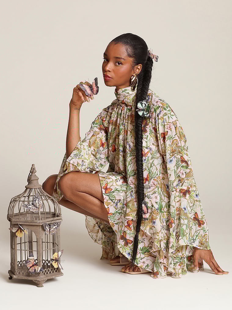 High-Neck Ruffle Mini Dress