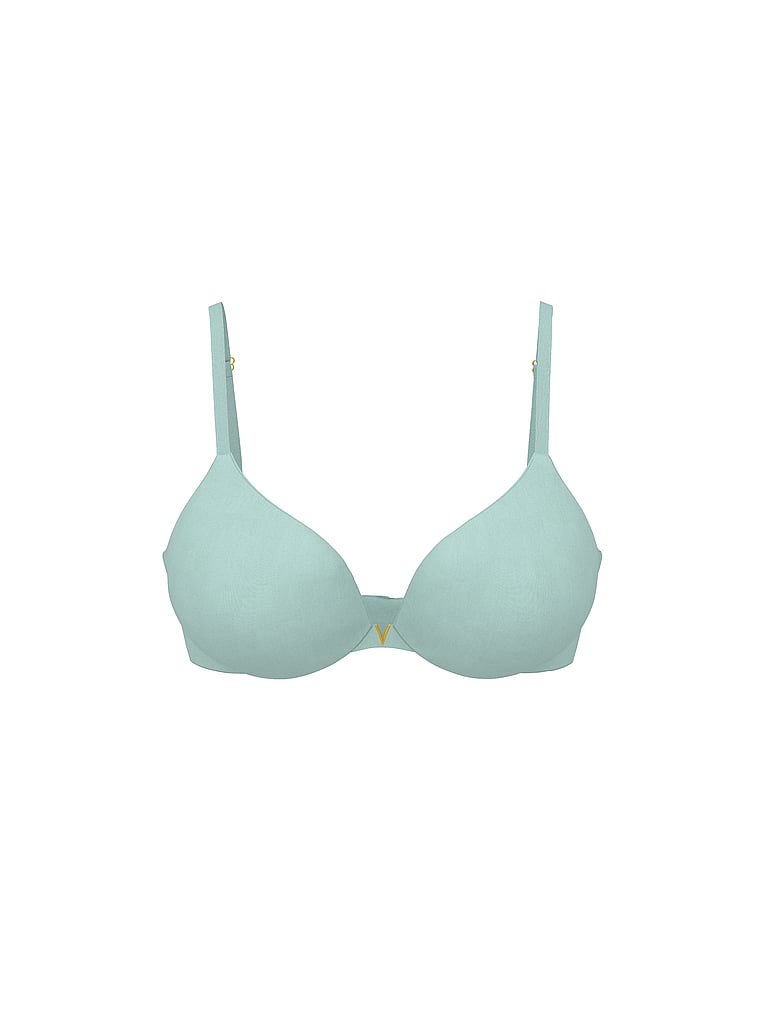 Victoria's Secret, Love Cloud Smooth Lightly Lined Plunge Demi Bra, Canal Blue, offModelFront, 3 of 3