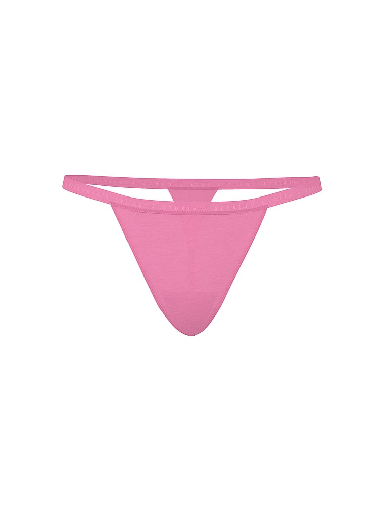 Victoria's Secret, Victoria's Secret Stretch Cotton Eyelet V-String Panty, Pink Sugar, offModelFront, 3 of 3