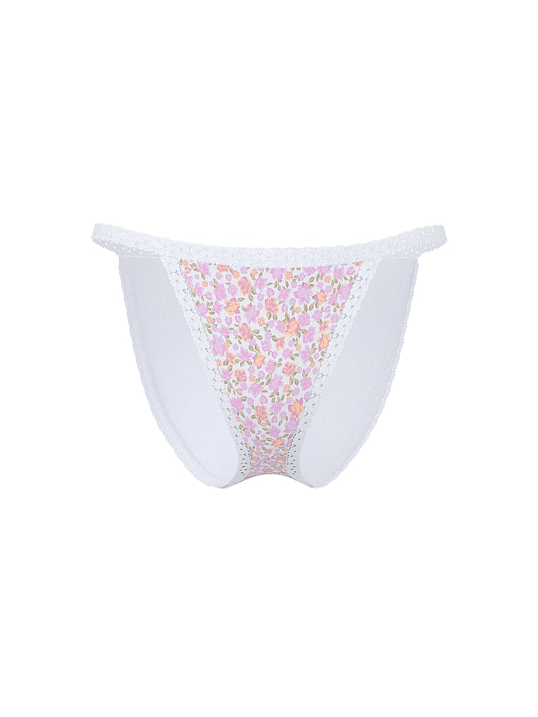 PINK PINK Wink™ Lace-Trim String Bikini Panty, Petite Lilac Floral, offModelFront, 3 of 3