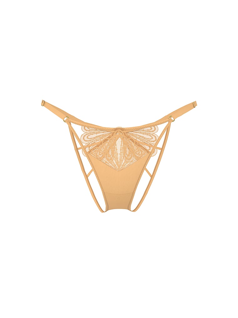 Victoria's Secret, Very Sexy Showgirl Embroidery Adjustable Open-Back Brazilian Panty, Showgirl Gold, offModelFront, 2 of 4