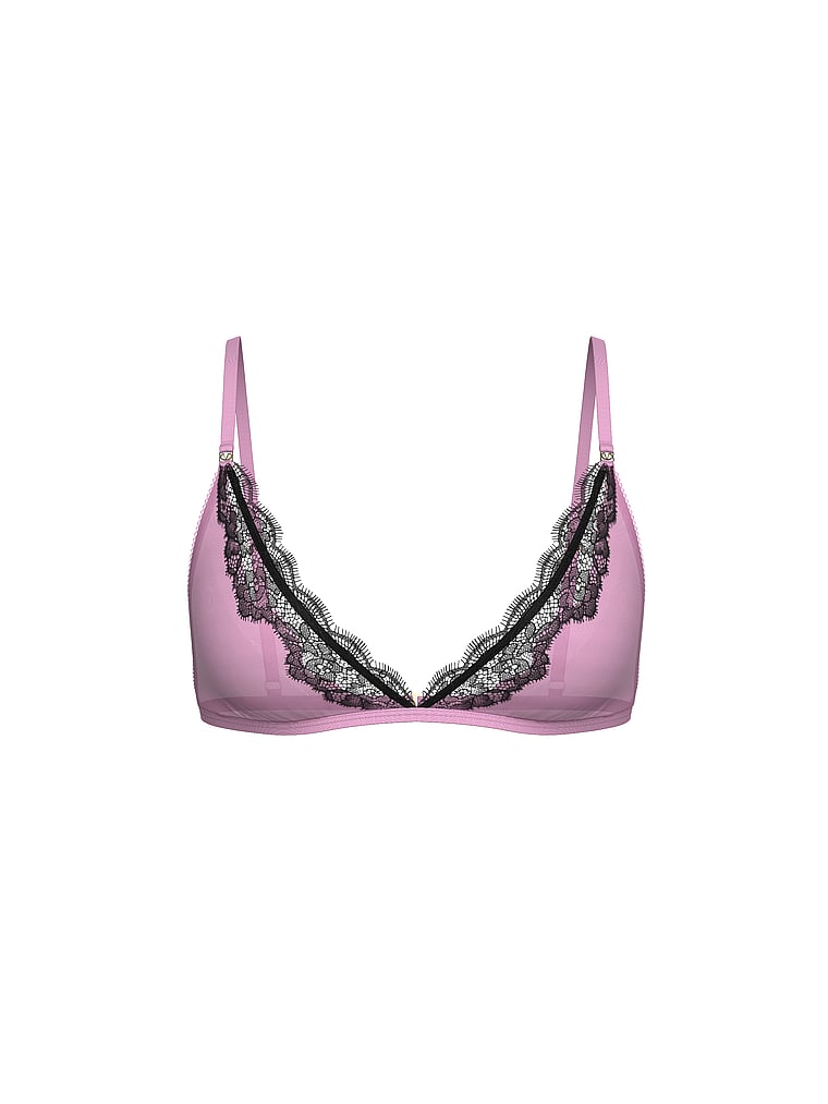 Victoria's Secret, Victoria's Secret Tease Rose Embroidery Triangle Bralette, Bikini Pink, offModelFront, 3 of 3